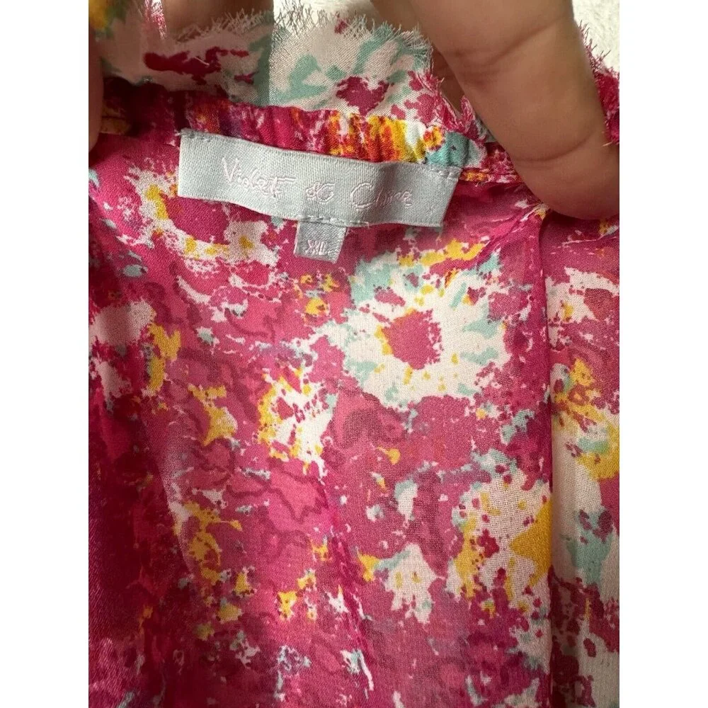 Violet & Claire Floral Sheer Chiffon boho Top Banded Waist Blouse Size‎ XL